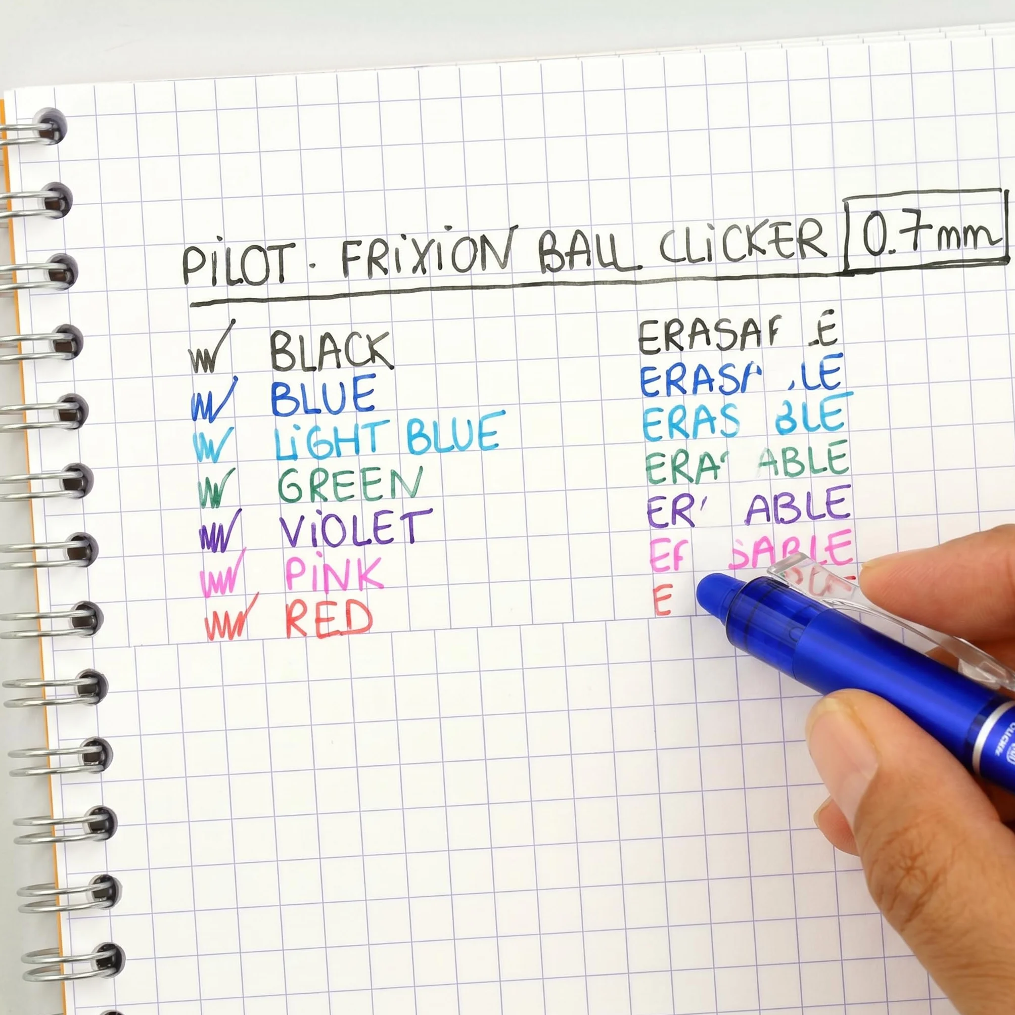 PILOT FriXion Clicker 0.7 – 8 Stück – Farben 2x Blau/Schwarz/Rot/Grün – Radierbarer, nachfüllbarer Gel-Tintenroller mit Druckmechanik und thermosensitiver Tinte, mittlere Spitze