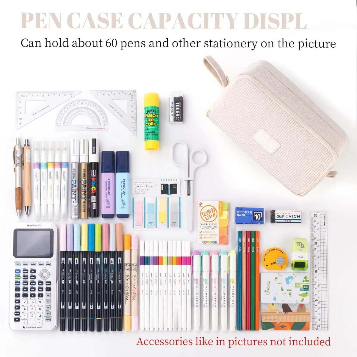 VICDUEKG Federmäppchen aus Cord-Stoff Federtaschen Mäppchen mit 3 Fächer Schulmäppchen Große Kapazität Stiftetasche Pencil Case für Schule & Büro (Beige)