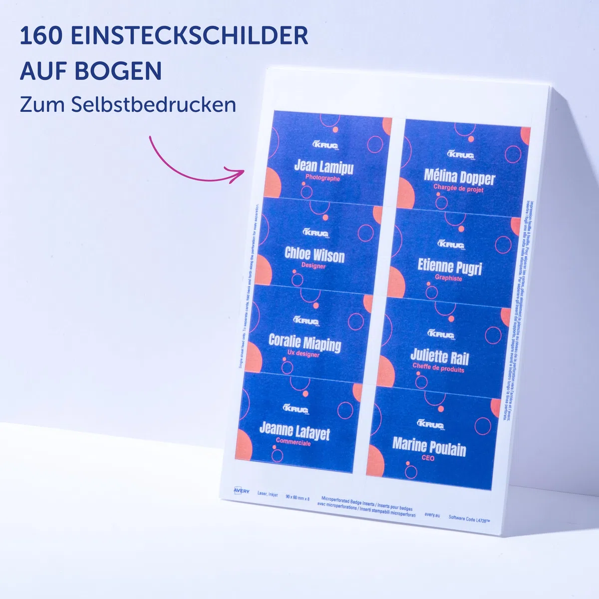 AVERY Zweckform L4728-20 Einsteckschilder für Namensschilder 160 Stück (60x90mm, individuell bedruckbare Einsteckkarten, feine mikroperforation, passend für Ausweishüllen AVERY Art. 4822-4825) weiß