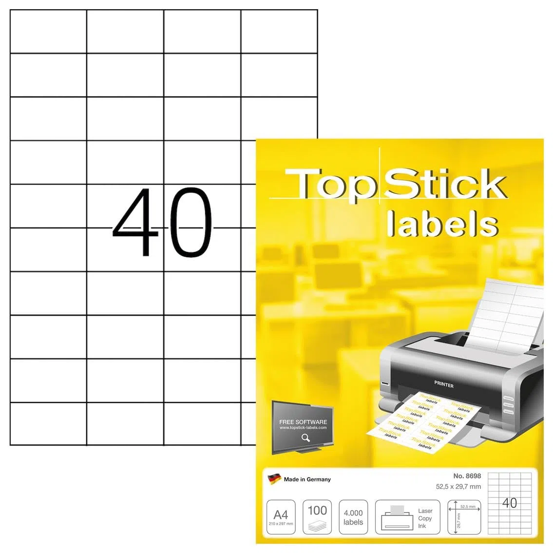 10x TopStick Nr. 8698 Klebeetiketten Label 1000 Blatt A4 Blanko 52,5x29,7 mm