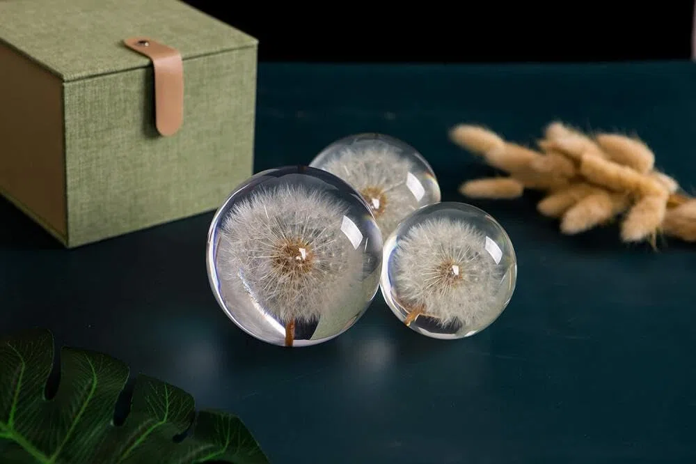 Briefbeschwerer mit Löwenzahn-Traumkugel, Kristall-Wunschkugel, einzigartiger Pusteblumen-Briefbeschwerer, 7 cm Durchmesser