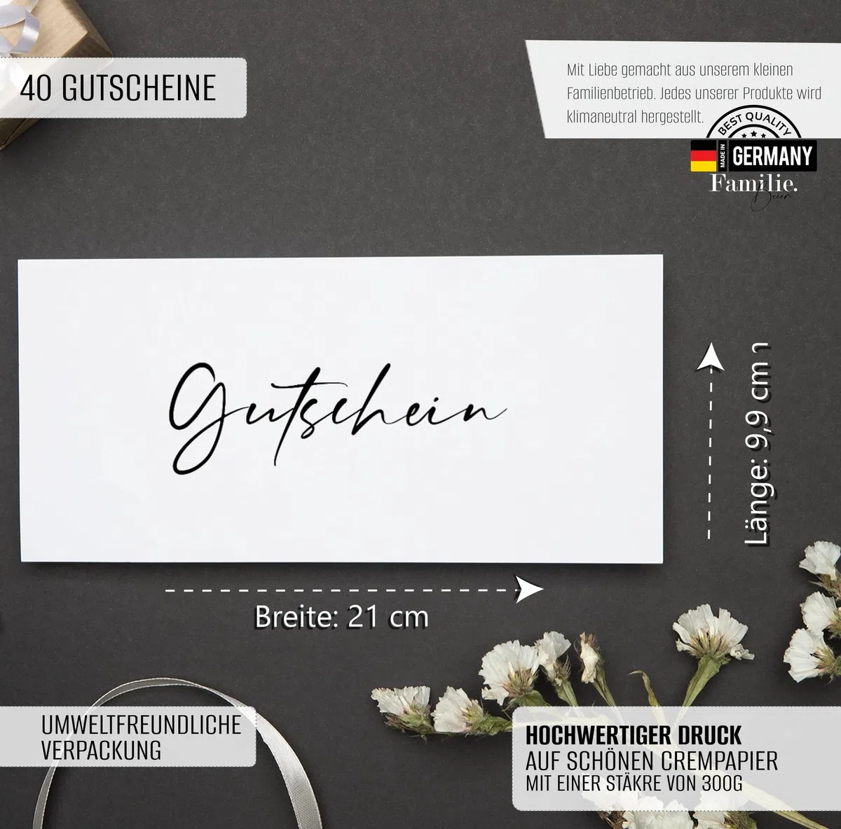 Gutscheinkarten zum Selbstausfüllen (40er Set) | Blanko Gutschein zum Ausfüllen als Vorlage für Massage, Kosmetik, Friseur und Andere - Gutscheinvorlagen Neutral