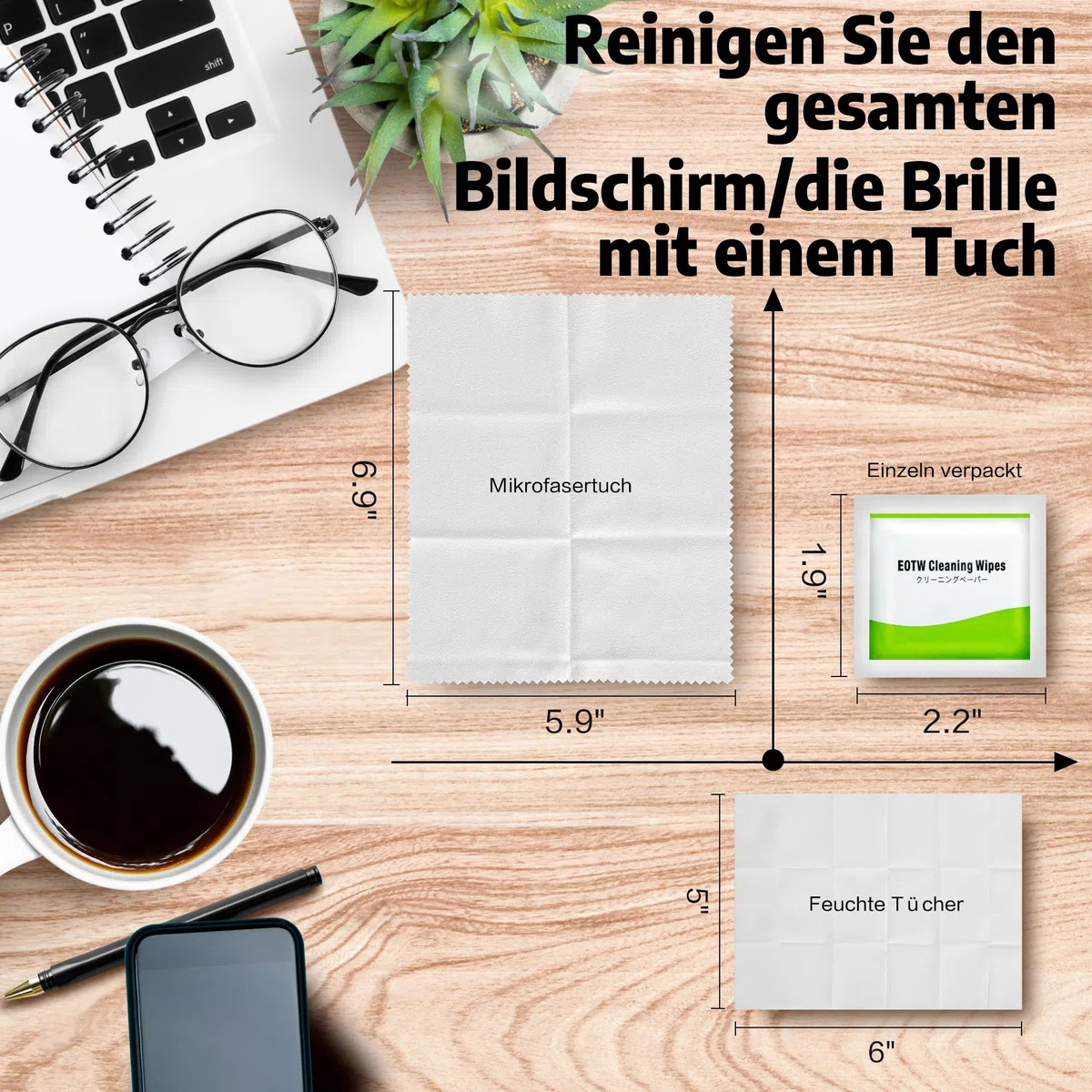 Bildschirm Reinigungstücher Einzeln Verpackt, EOTW Desin Fektion Reinigungstücher für Handy/Monitor/Laptop/iPad/LCD-Fernseher/Tablet PC/Tastatur/Maus, 120 Stück