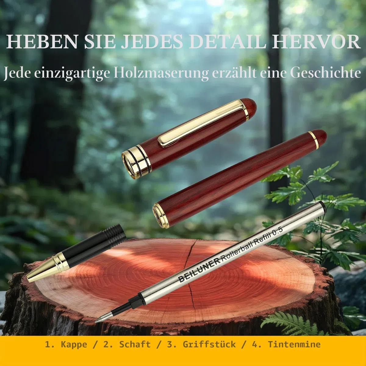 BEILUNER Luxus Kugelschreiber-Set aus Rosenholz - elegantes Premium-Geschenkset für Signatur, Geschäftsführung & Büro mit Geschenkbox & Extranachfüllern (Schwarz)