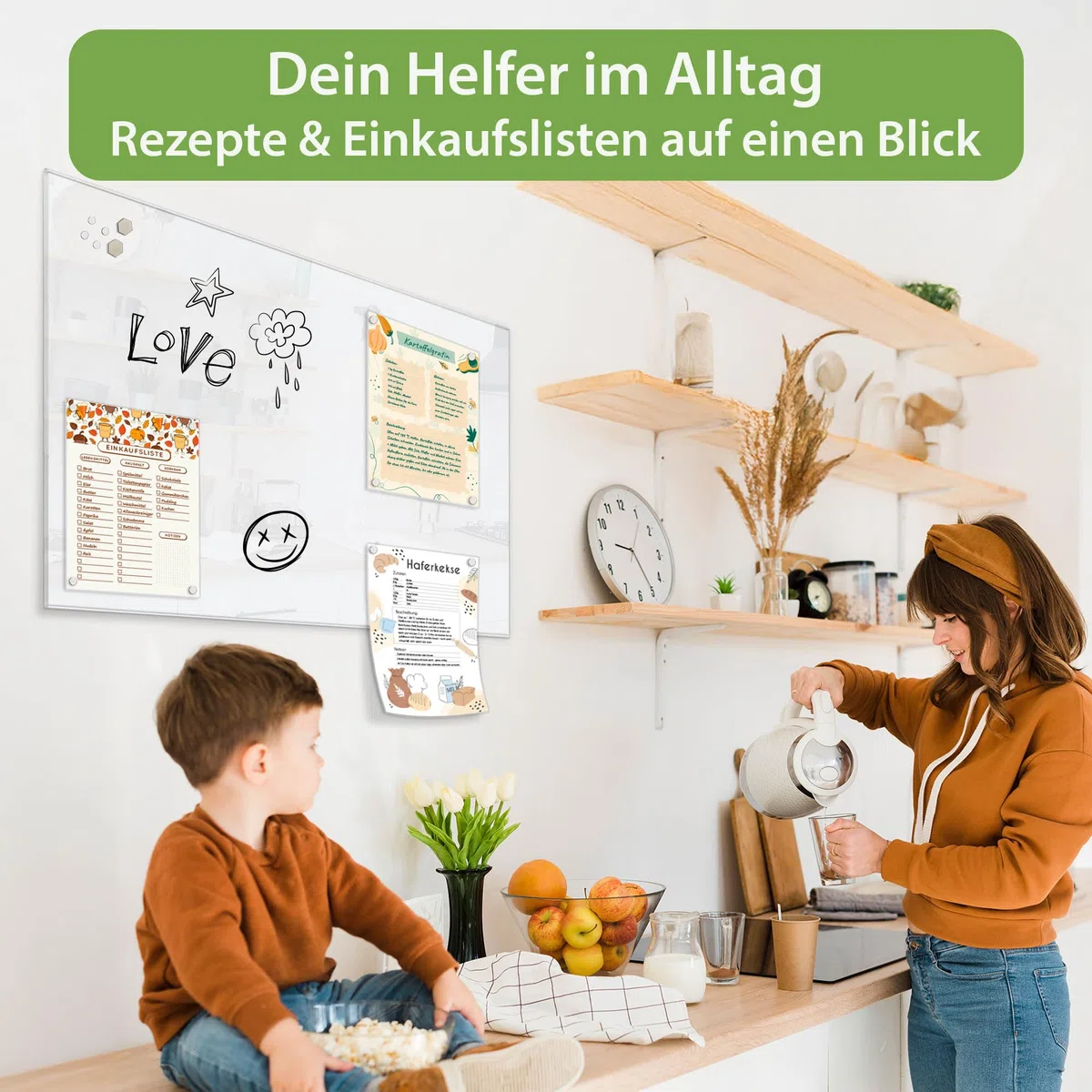 banjado Glas Magnettafel (120 x 80cm) - Magnetwand Glas - Magnetpinnwand als Memoboard - Pinnwand Magnettafel Küche, Büro, Kinderzimmer - weiß
