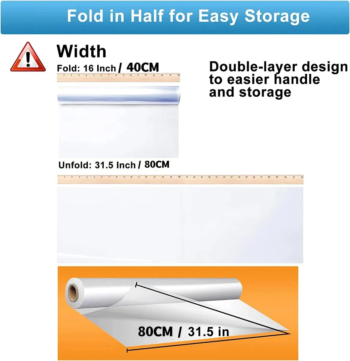 80CM x 30M x 3MIl Klare Cellophan Rolle Groß - Transparent Geschenkpapier 3 Mil Dicke - Klares Verpackungspapier Für Blume, Geschenk baskt Verpackung, Leckereien Wrap (80CM falten in 40CM)