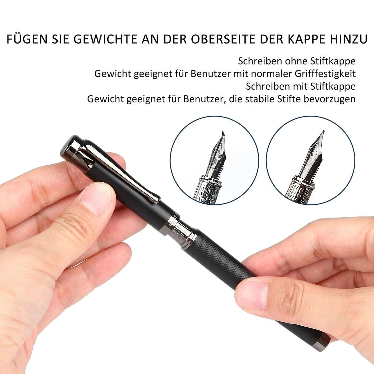 Luxus Füllfederhalter Set, feine Feder, bestes Stiftgeschenkset für Männer & Frauen, Büro, Kalligraphie füller - Schwarz
