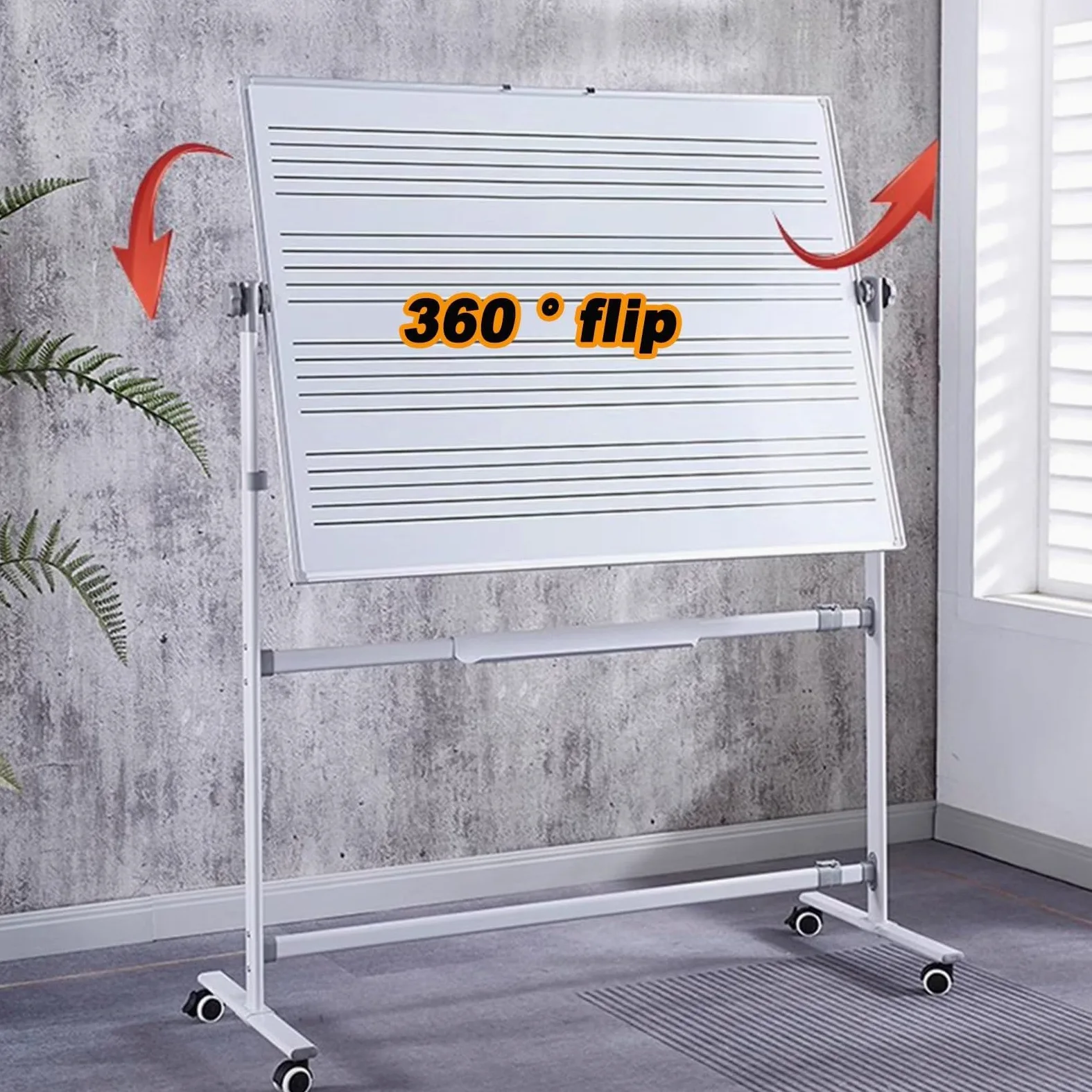 Doppelseitiges Whiteboard für Musikpersonal, 90 x 120 cm, mobile, magnetische, trocken abwischbare Tafel mit Rollständer, Klassenzimmer, Studio, Heimgebrauch