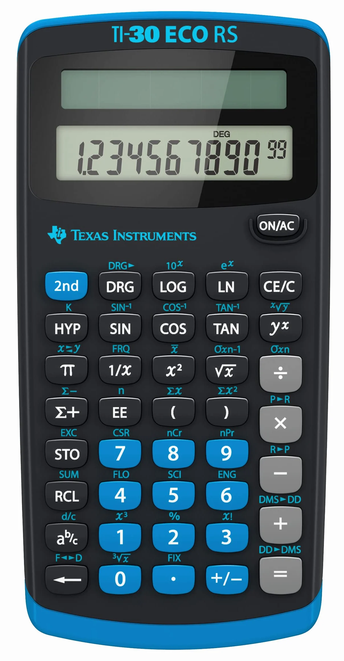 Texas Instruments TI-30 ECO RS Schulrechner, Technisch-Wissenschaftlich (Einzeiliges 10-stelliges Display, Solarbetrieb) Schwarz