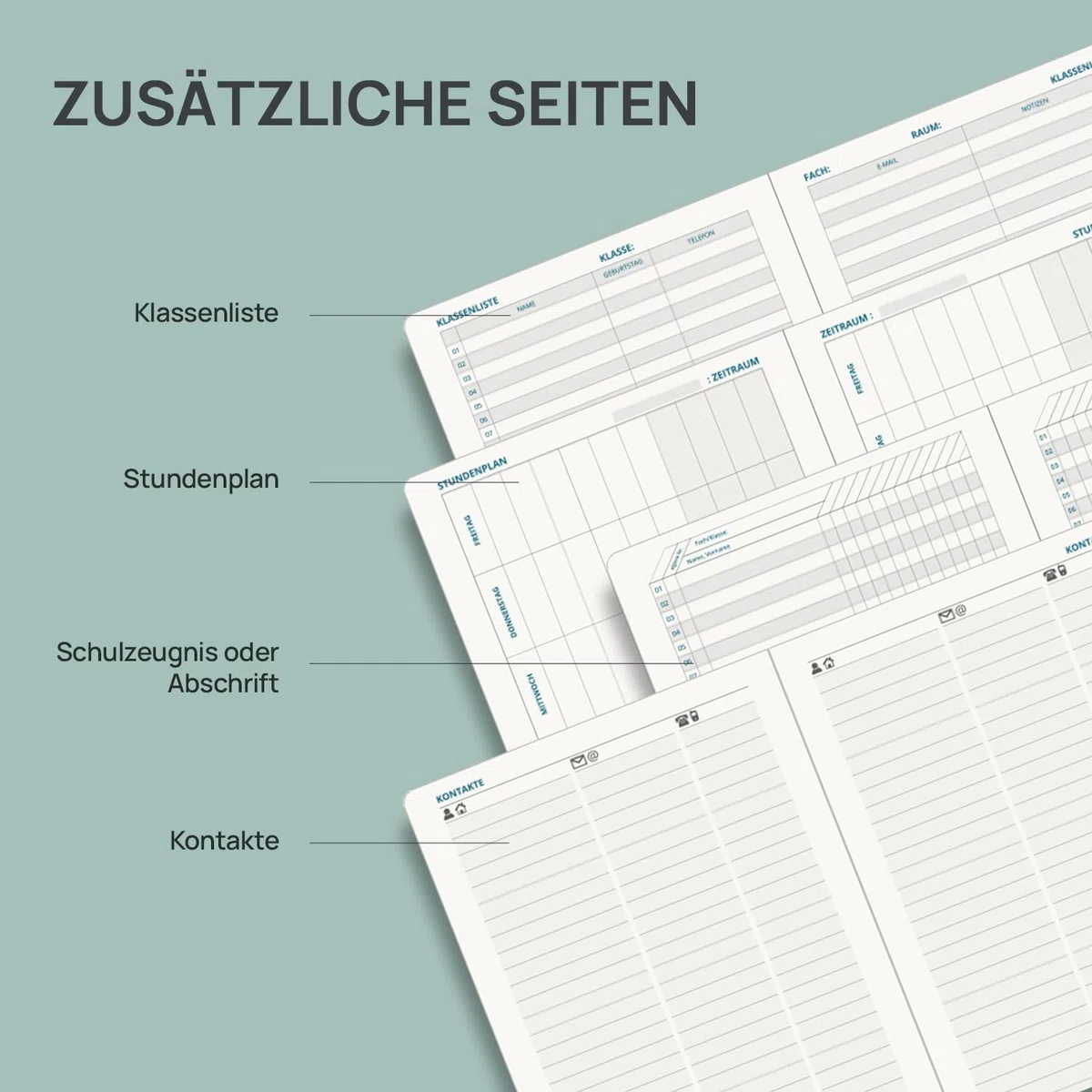 POPRUN Lehrerkalender 2026 2027 A5 auf Deutsch - Lehrerplaner 26/27 für die Vorbereitung mit Monatliches Register. Schulplaner mit PU-Leder Softcover für Lehrerinnen und Lehrer (Pazifikgrün)
