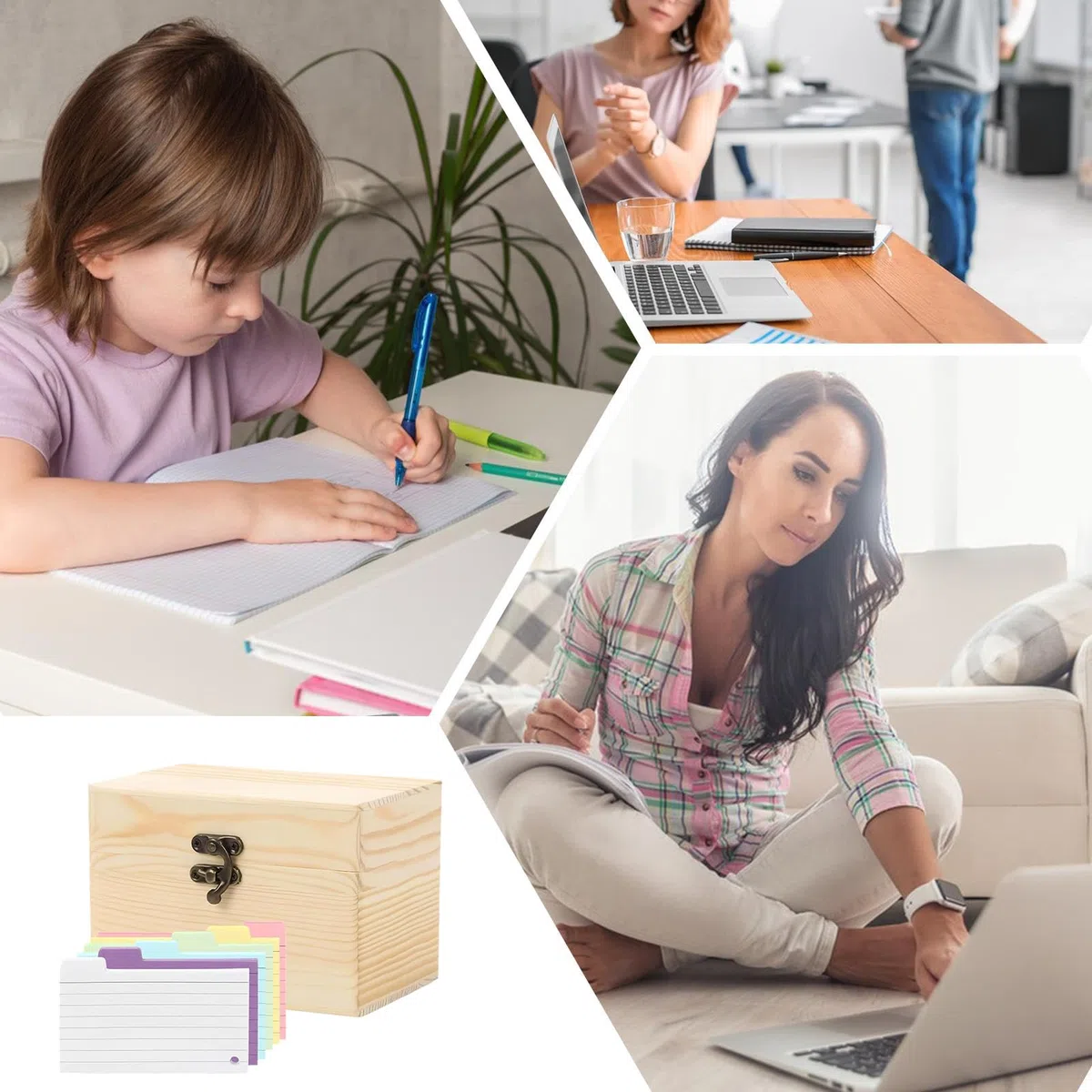 Generisch Holz Karteikartenbox A7 Mit 150 Karten, Rezeptbox Aus Holz Mit Registerkarten, Karteikarten Organizer Für Notizen, Rezepte, Postkarten Und Büro Schule Hochzeit (15x10x10,5 cm)