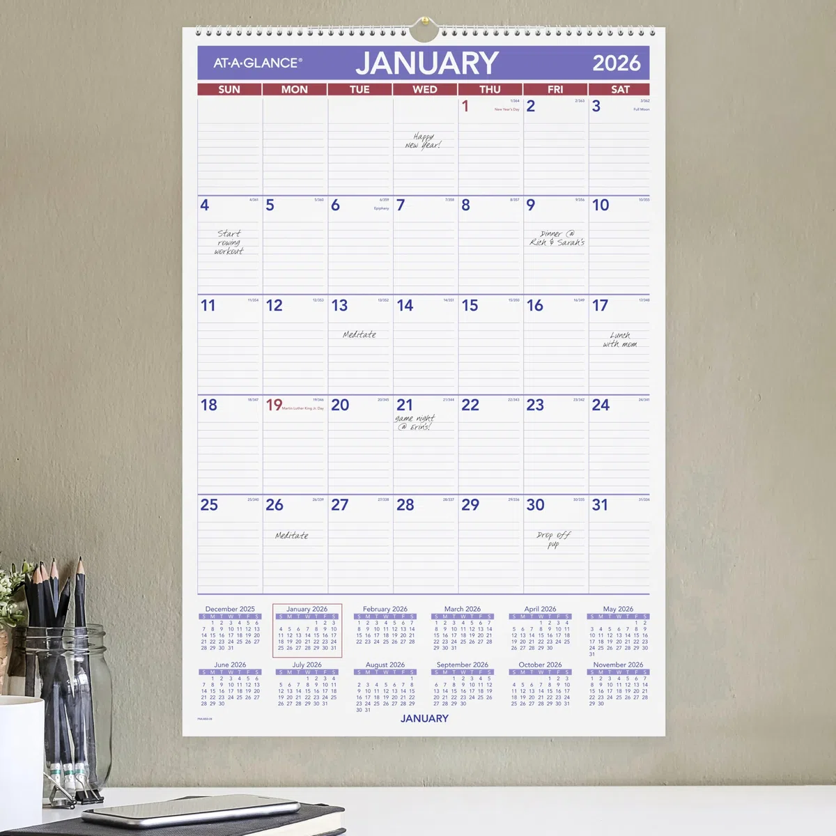 AT-A-GLANCE PMLM032826 Kalender für 2026, trocken abwischbar, 39,4 x 57,8 cm, Größe M