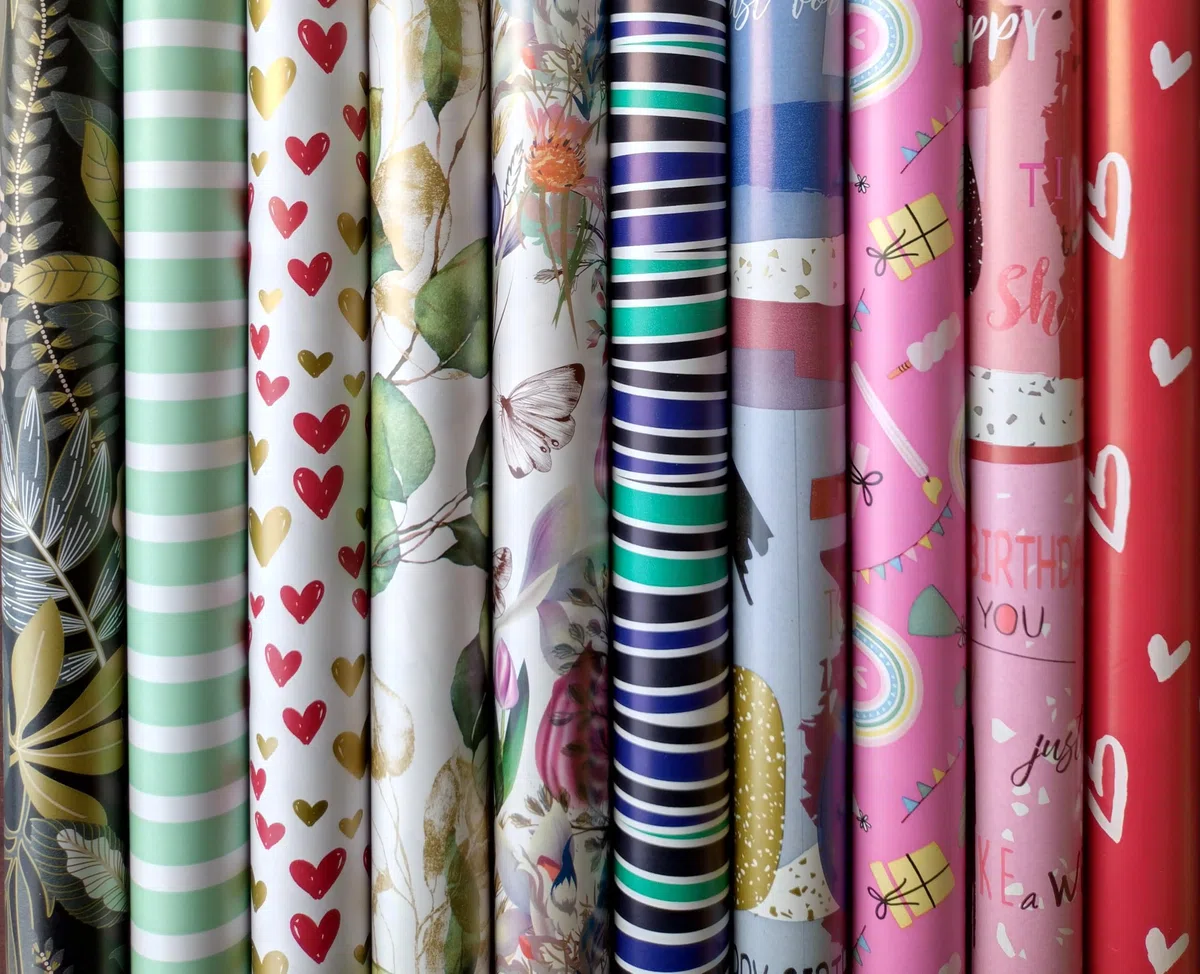 10 Rollen Geschenkpapier, Geburtstag, Feier Neutral 2m x0,7m