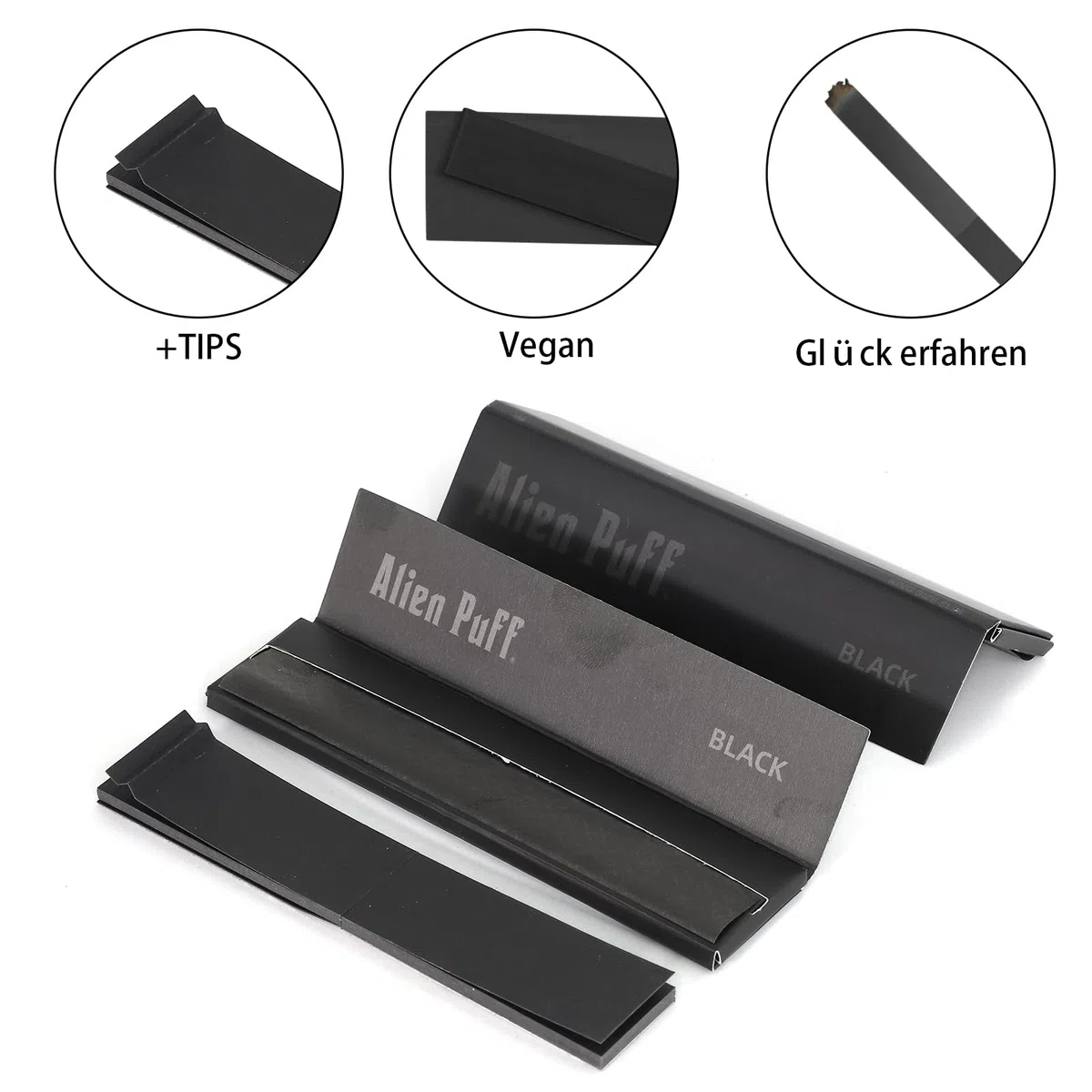 Alien Puff Black Papierrollen 25 Packs Rolling Papers, 110mm KingSizeSlim, Langsam Brennend&Gummi Arabicum