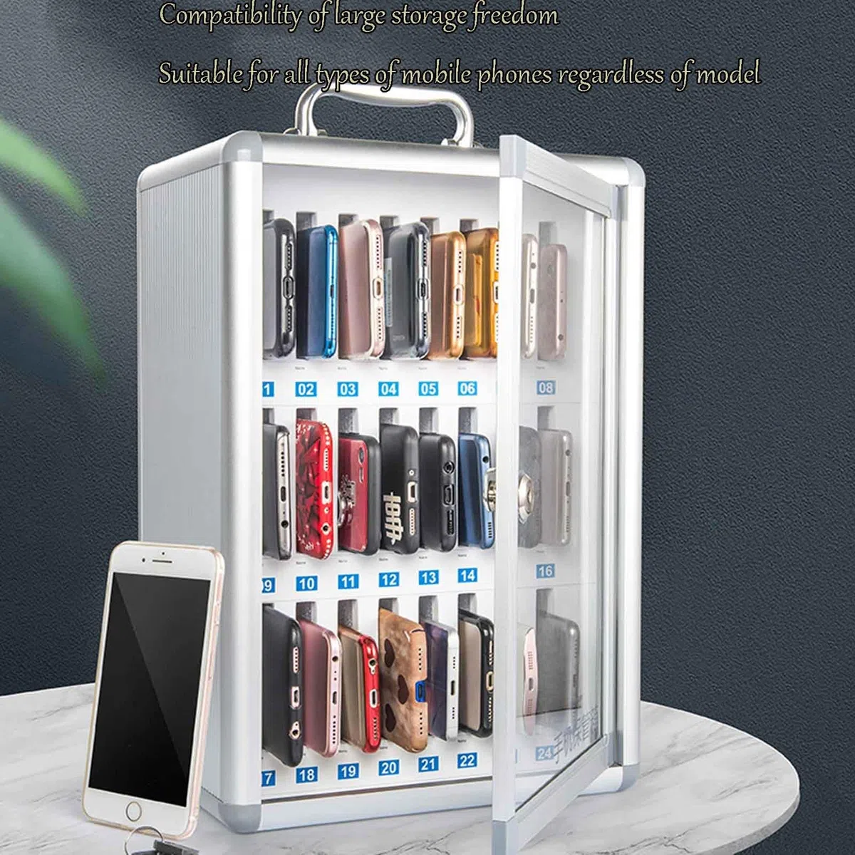 Handy-Organizer, Aluminium, Wandmontage oder Handtrage, ideal für Fabriken, Klassenzimmer, Büros, Fitnessstudios und Institute – 24/36/48 Positionen-Aufbewahrungslösung