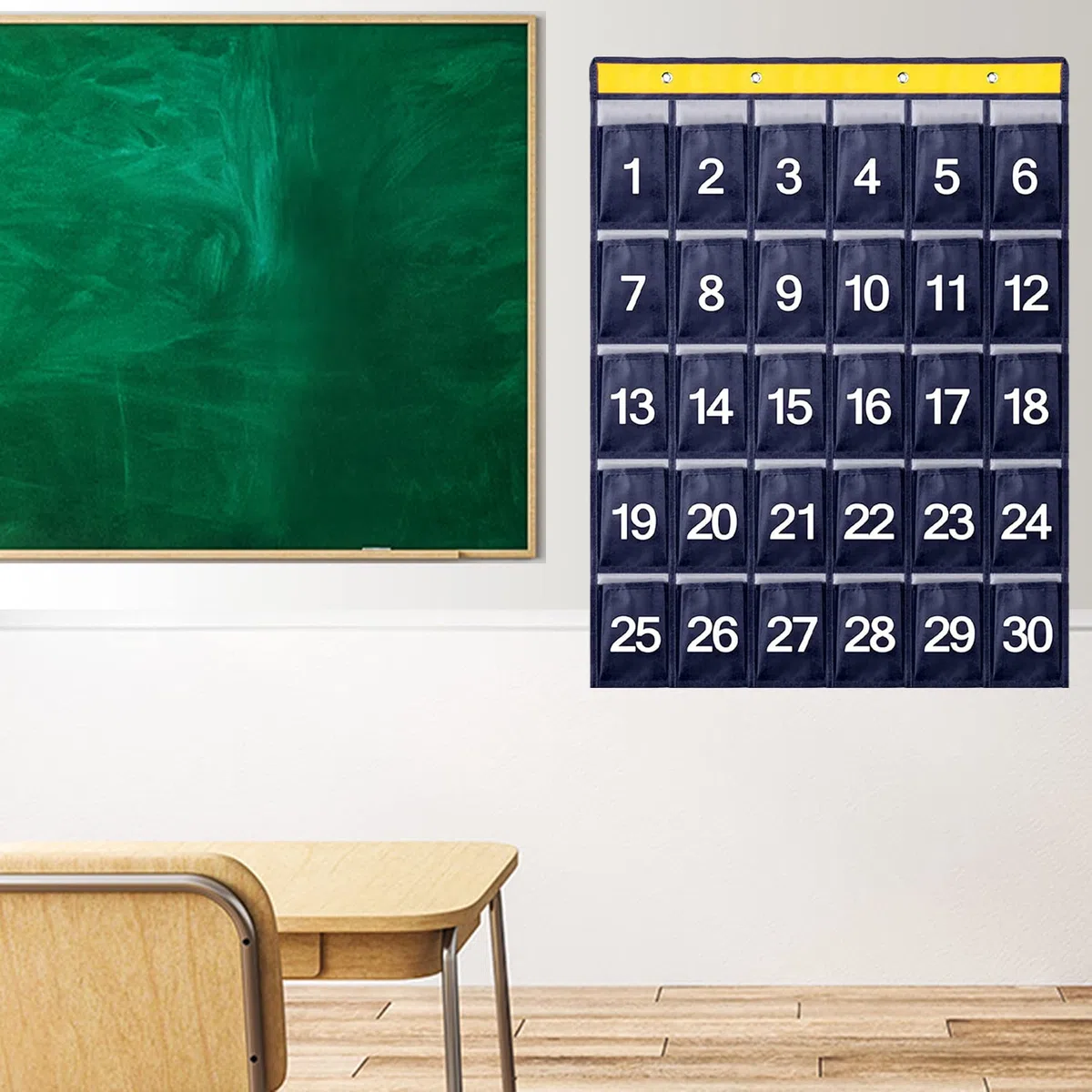 mumisuto Nummerierte Aufbewahrungstasche für Klassenzimmer, 30 Nummerierte Taschen,Handy-Taschen,Handy Aufbewahrungstasche mit 4 Klebehaken / 4 Türhaken,Marineblau