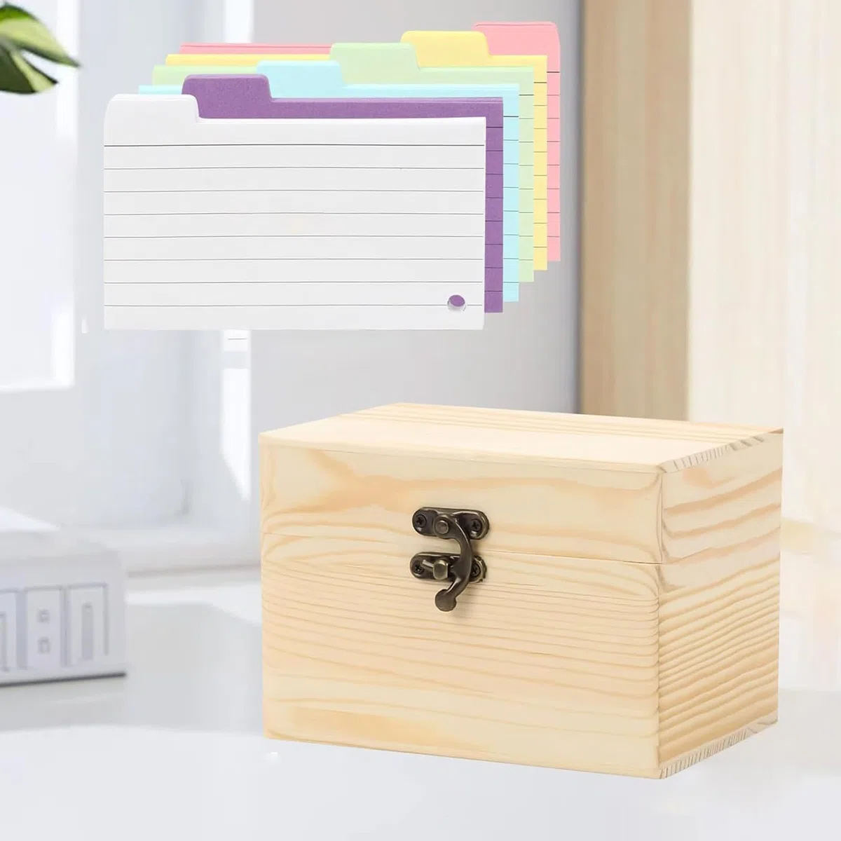 Generisch Holz Karteikartenbox A7 Mit 150 Karten, Rezeptbox Aus Holz Mit Registerkarten, Karteikarten Organizer Für Notizen, Rezepte, Postkarten Und Büro Schule Hochzeit (15x10x10,5 cm)