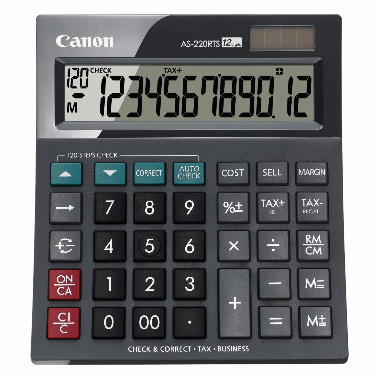 Canon AS-220 RTS Tischrechner (Solar- und Batteriebetrieb, 12 Stellen) Schwarz