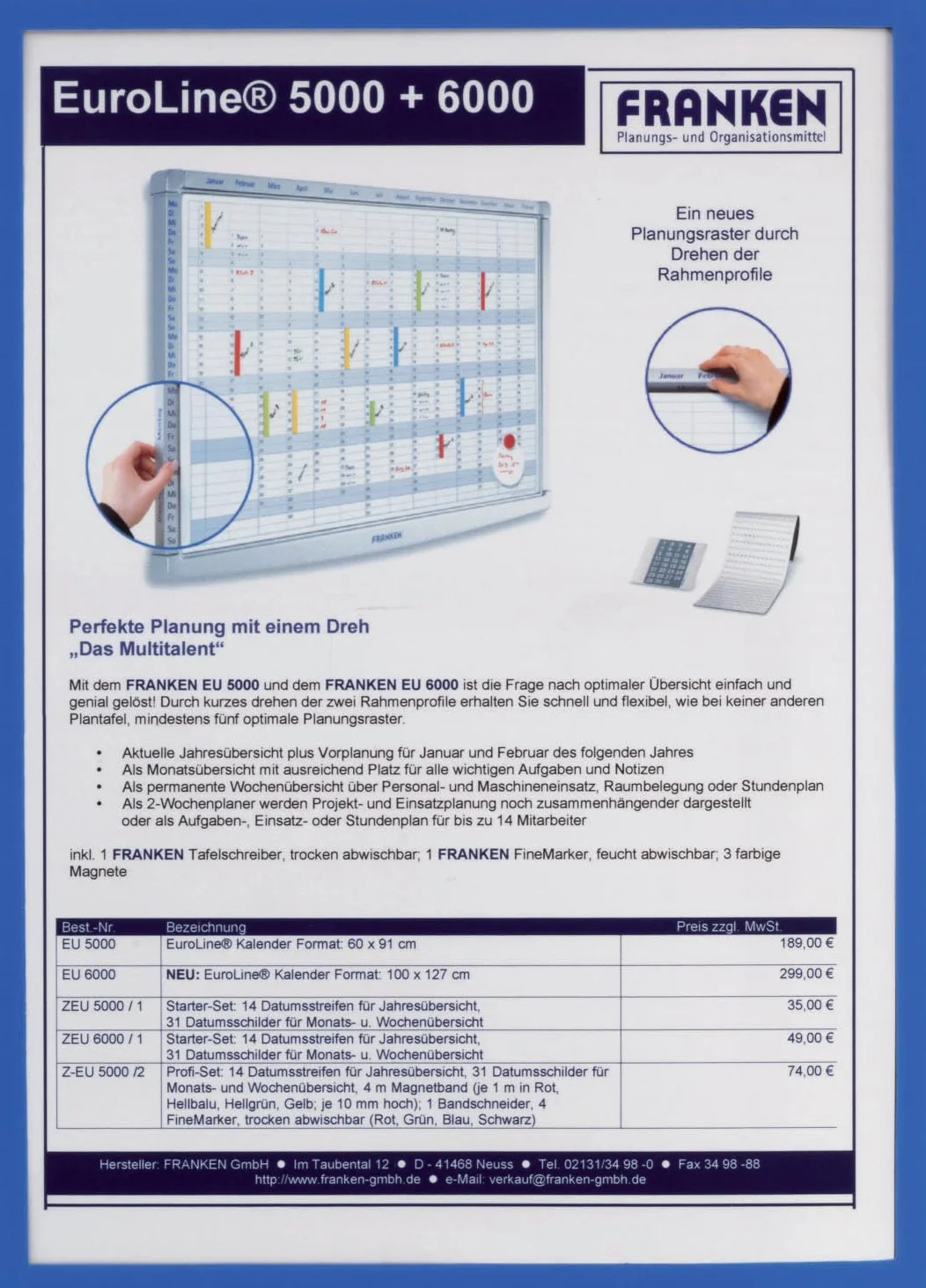 FRANKEN Dokumentenhalter Frame It X-tra!Line, DIN A4, magnetisch, 5 Stück, blau, ITSA4M/5 03