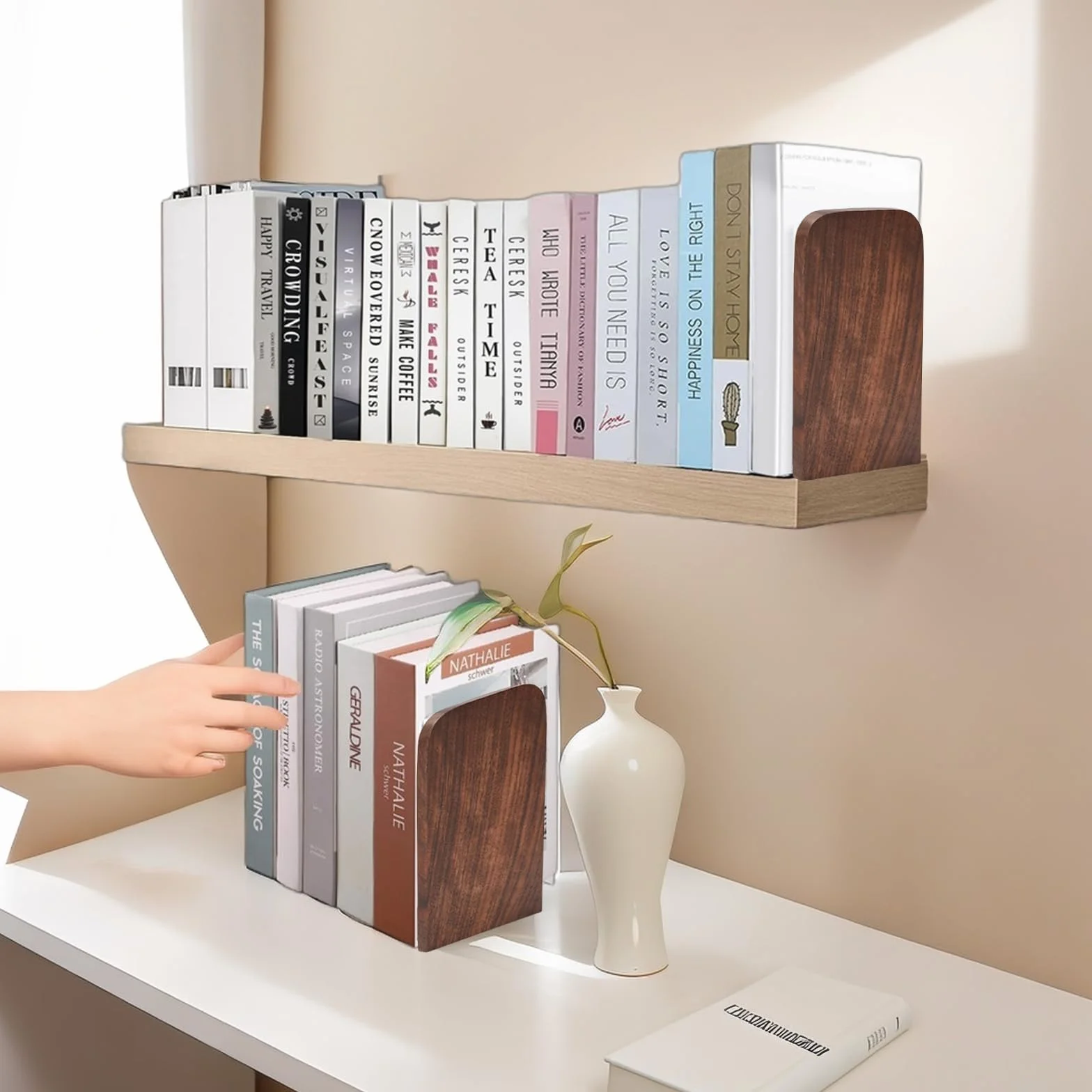 Buchstützen Holz 2 Stück (1 Paar) Walnussholz 17 x 12 x 10,5 cm - Bookends Buchstütze Holz Bücherstütze Bücherhalter DVD Regal für Zuhause, Büro und Schule