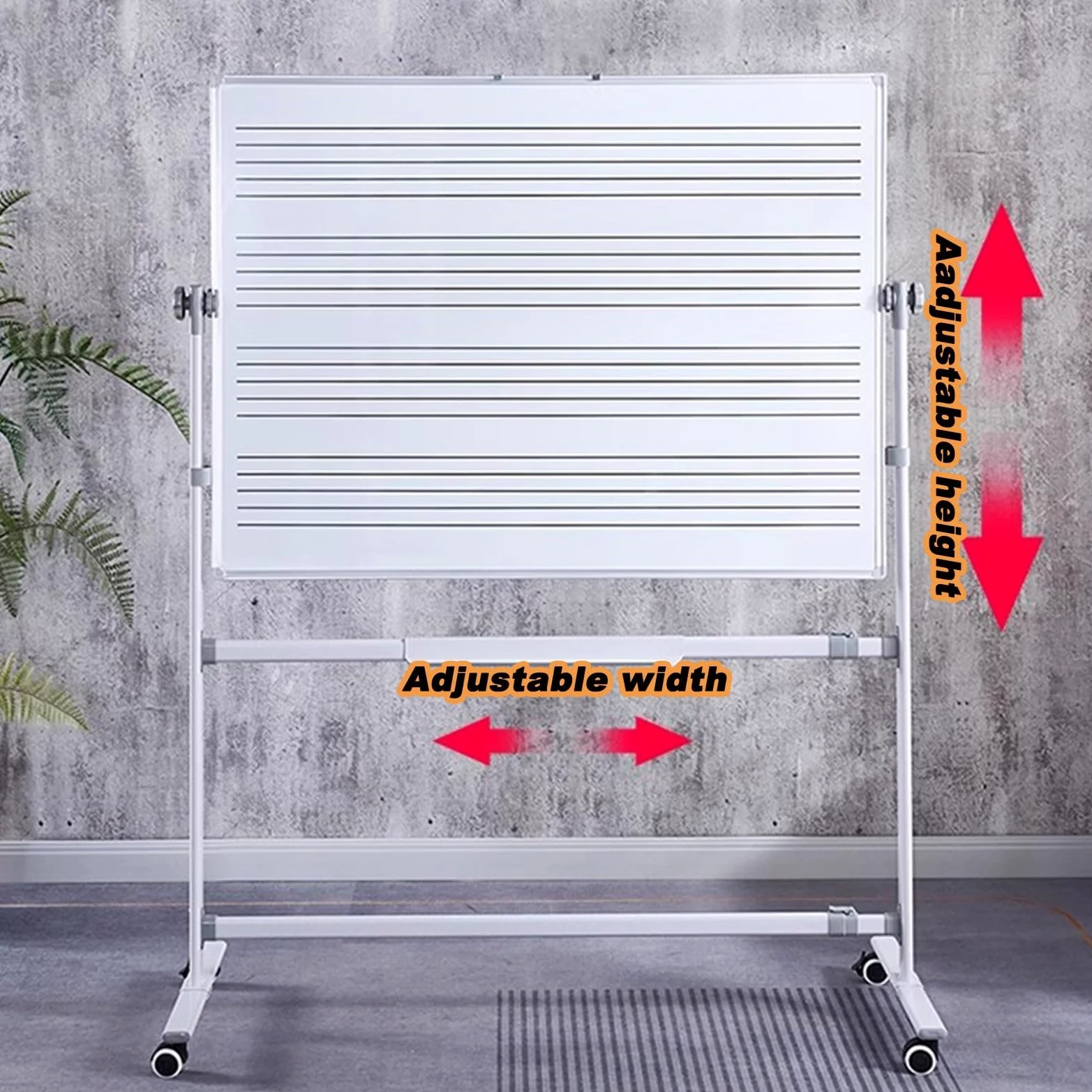 Doppelseitiges Whiteboard für Musikpersonal, 90 x 120 cm, mobile, magnetische, trocken abwischbare Tafel mit Rollständer, Klassenzimmer, Studio, Heimgebrauch