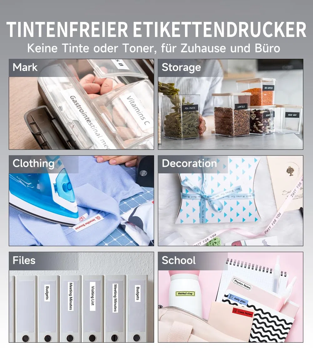 Phomemo P12 Etikettendrucker : Bluetooth Beschriftungsgerät Selbstklebend für Küche, Gewürzgläser, Vorratsdosen, Kleidung, Wasserfest, Haushaltsorganisation, Geschenk für Hausfrauen & Eltern