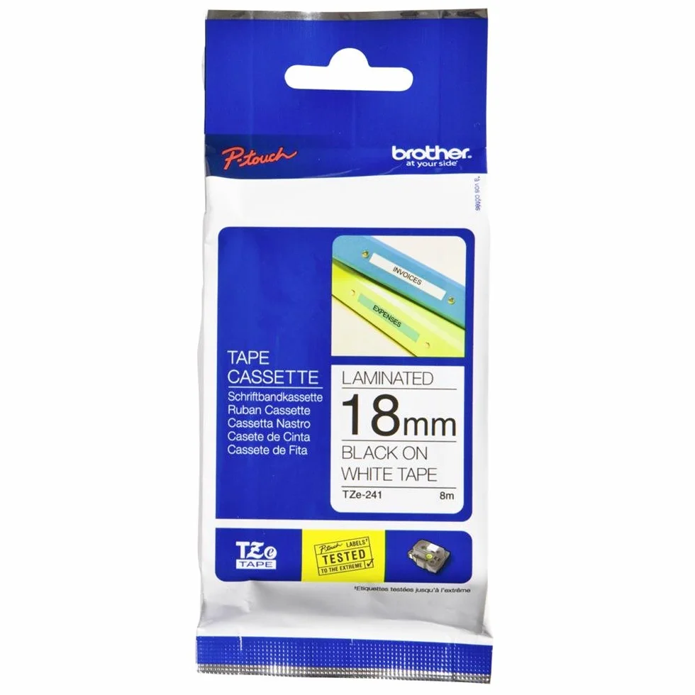 Brother Original P-touch Schriftband TZe-241, Schwarz auf Weiß, 18 mm x 8 m