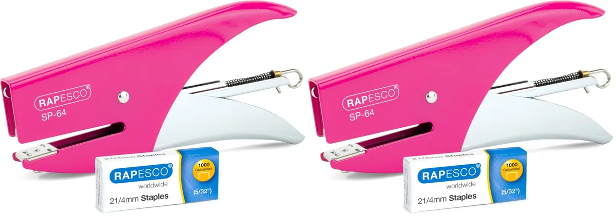 Rapesco 1382 SP-64 Heftzange und 1000 Heftklammern des Typs 21/4mm, 12 Blatt Kapazität, Fuchsia (Packung mit 2)