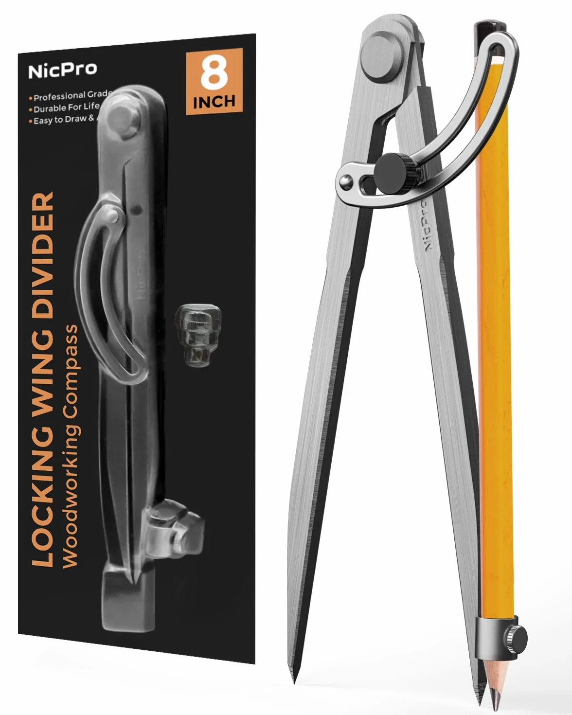 Nicpro Zirkel Metall 20.3 cm/8 Zoll,Professioneller Schnellverstellzirkel, Zirkel mit Bleistifthalter für Geometrie, Lederverarbeitung,Bleistiftzirkel für Tischler, Zeichnen Kompass