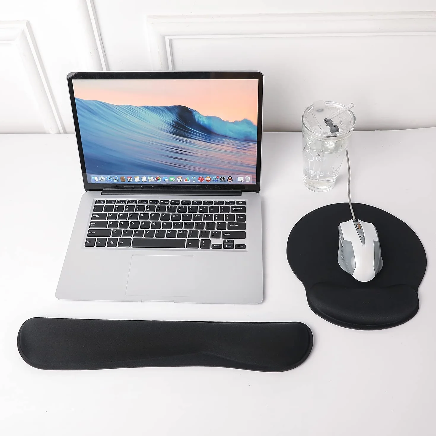 Mauspad-Handballenauflage Ergonomisches Handballenauflage-Set, Tastatur-Handgelenkauflage und Mauspad mit Handgelenkstütze für Computer, Laptop, Zuhause und Büro, Schwarz