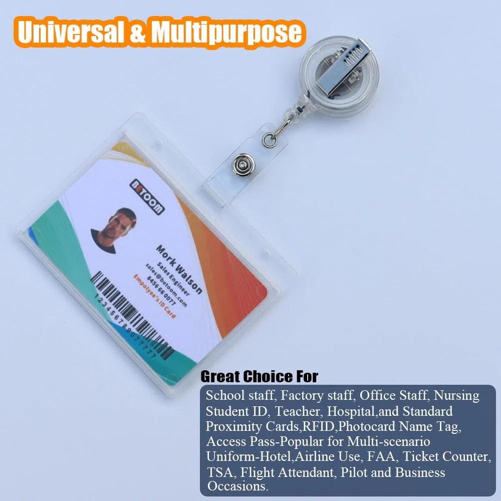 Ausweishalter aus Hartplastik, horizontal, robust, für Ausweise, feste Hülle, einfacher Zugriff, Daumenschlitz für Clips, Schlüsselbänder und Spulen, matt, transparent, 50 Stück BETOOM