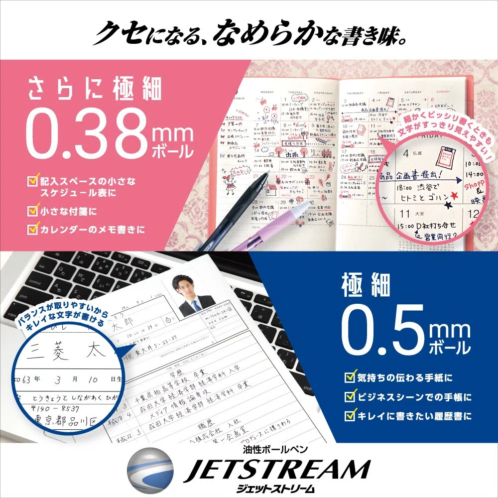 Uni Jetstream Multi Pen 4 und 1, 0,38 mm Kugelschreiber (Schwarz, Rot, Blau, Grün) und 0,5 mm Druckbleistift, Babyrosa Körper, Roségold (MSXE5100038.68)