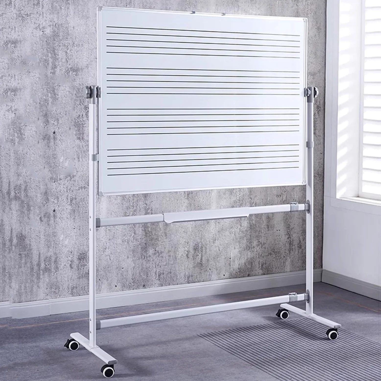 Doppelseitiges Whiteboard für Musikpersonal, 90 x 120 cm, mobile, magnetische, trocken abwischbare Tafel mit Rollständer, Klassenzimmer, Studio, Heimgebrauch