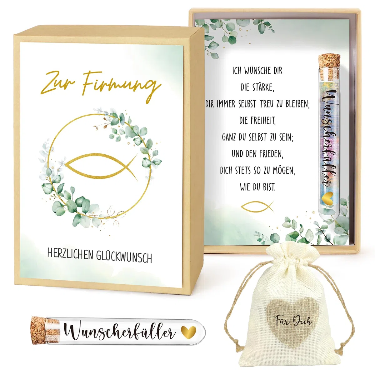 BOFUNX Firmung Geschenke Verpackung Geldgeschenke zur Firmung Inklusive Karte Geschenkbox Kunststoff Reagenzglas Jutesäckchen Geld Gutschein Verpackung für Jungen Mädchen