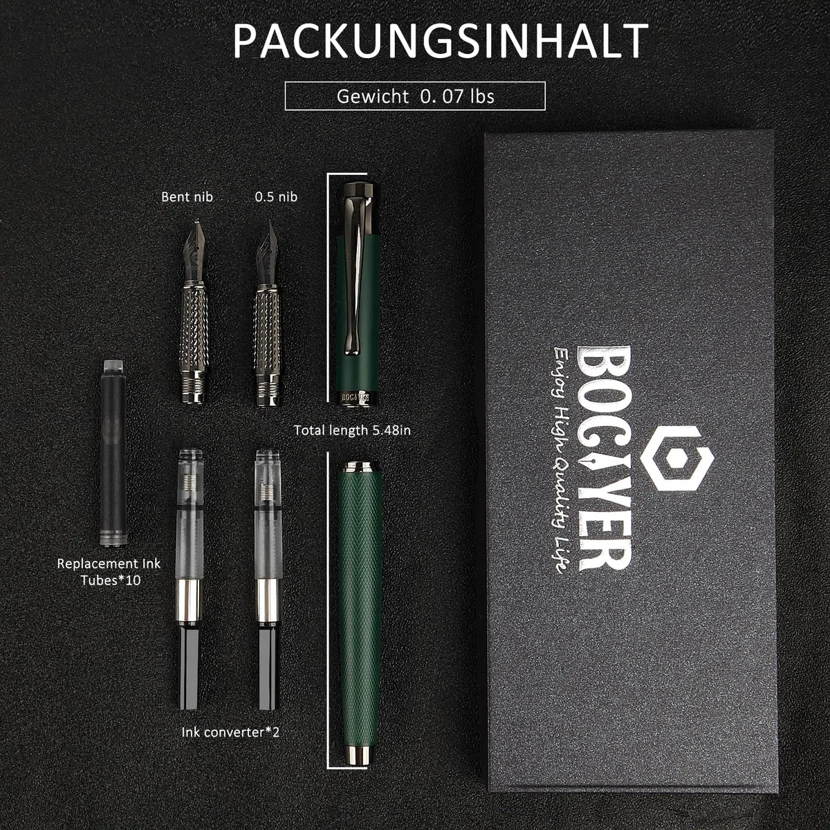 Luxus Füllfederhalter Set, feine Feder, bestes Stiftgeschenkset für Männer & Frauen, Büro, Kalligraphie füller - Schwarz