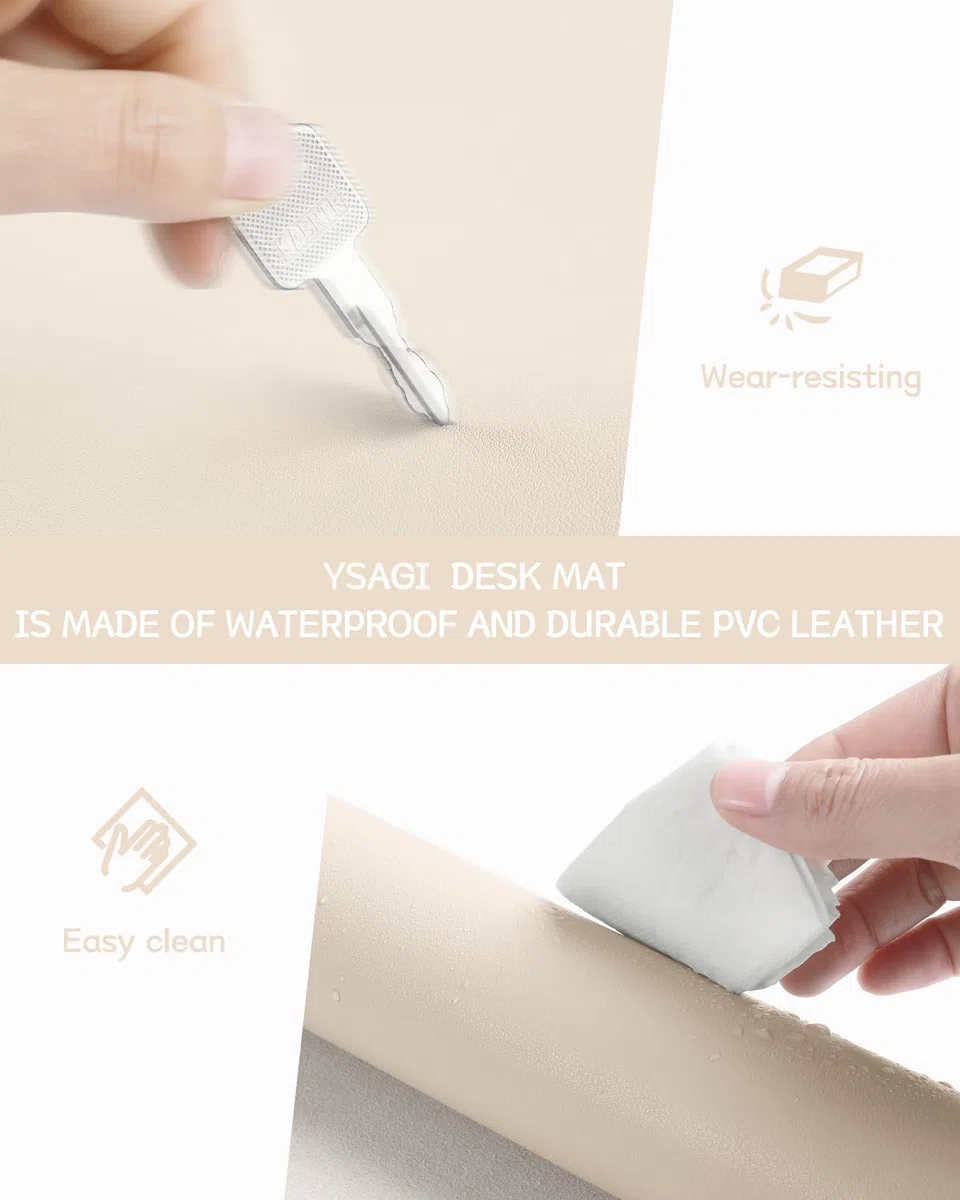 YSAGi Schreibtischunterlage, Mauspad mit Leder und Rutchfeste Wildleder, Multifunktionales Office Mousepad Laptop Schreibunterlage, Tischunterlage für Büro/Home-Office (Beige, 80x40cm)