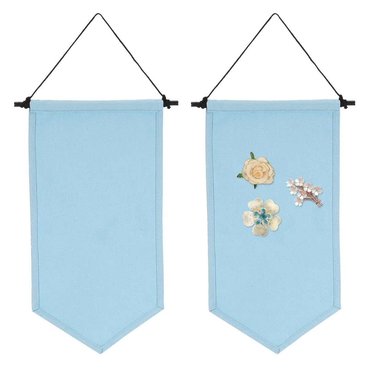 QUARKZMAN 2 Stück Leinwand Wandbanner Blanko Emaille Pin Anzeige Banner Mit Holzstab DIY Wanddekoration Für Emaille Pin Abzeichen Anzeige Revers Sammlung Himmelblau