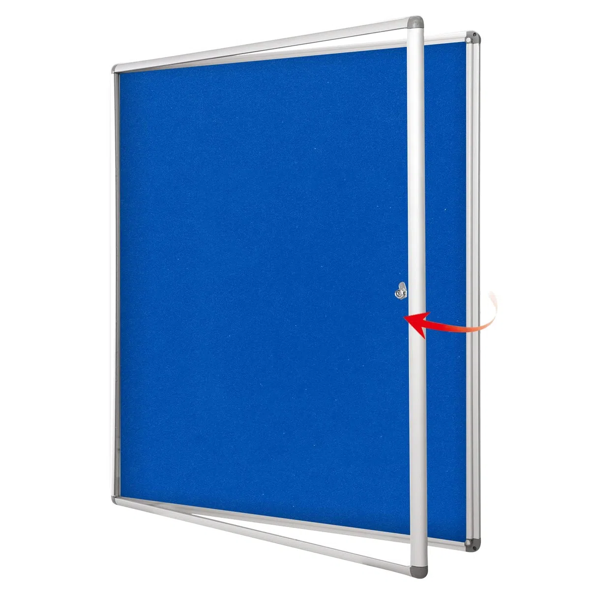 SWANCROWN Abschließbare Pinnwand, 980 x 980 mm, manipulationssicher, Pinnwand für Büro, Gewerbe, Schule, Zuhause, blauer Filz (PIN 12 x A4)