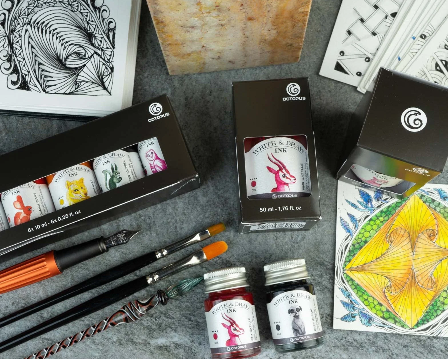 Octopus Write and Draw Ink 347 Black Elephant, wasserfeste Tinte zum Schreiben und Zeichnen, Kalligraphietinte, lichtechte Zeichentusche für Füllhalter, schwarz, 50 ml