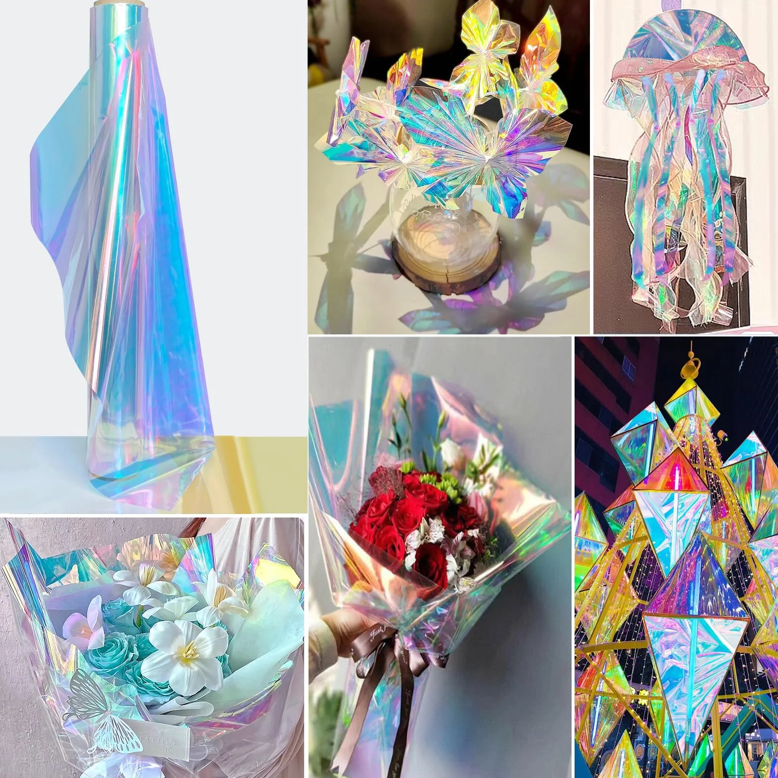 86CM x 15M Cellophanfolie Rolle, Irisierende Cellophan Transparent Geschenkfolie Regenbogen Zellophan Schillernd Verpackungsfolie Rolle Für Hochzeit, Blume, Geschenk Baskt, Leckereien, Weihnachten