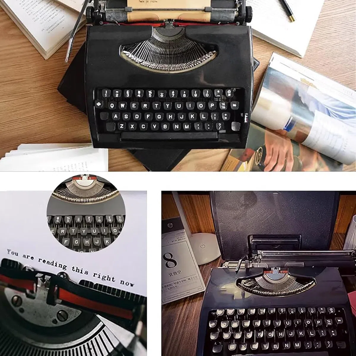 Antike Schreibmaschine Vintage Manuell Mechanisch Tragbar mit Farbband und Koffer, Englisches QWERTY Layout Retro Stil für Notizen Briefe Kreatives Schreiben Autoren(Black)