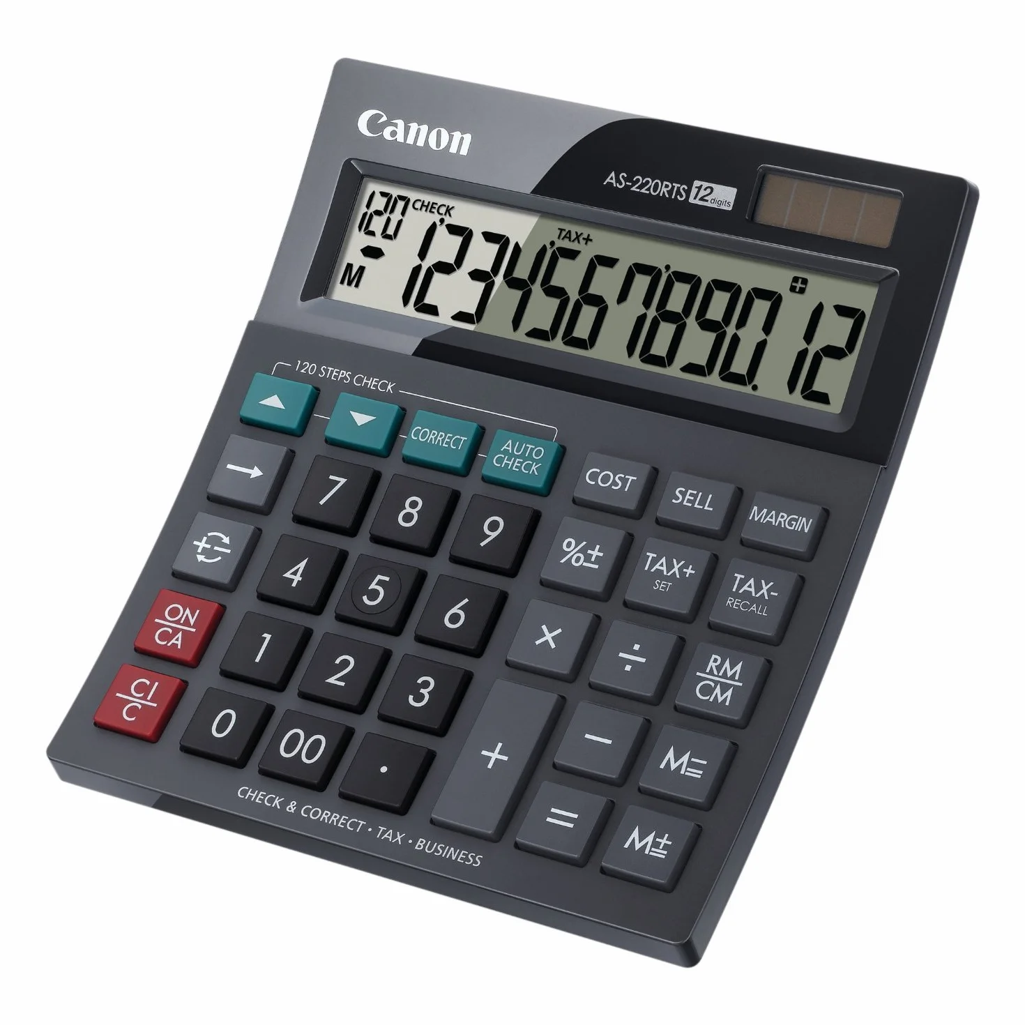 Canon AS-220 RTS Tischrechner (Solar- und Batteriebetrieb, 12 Stellen) Schwarz