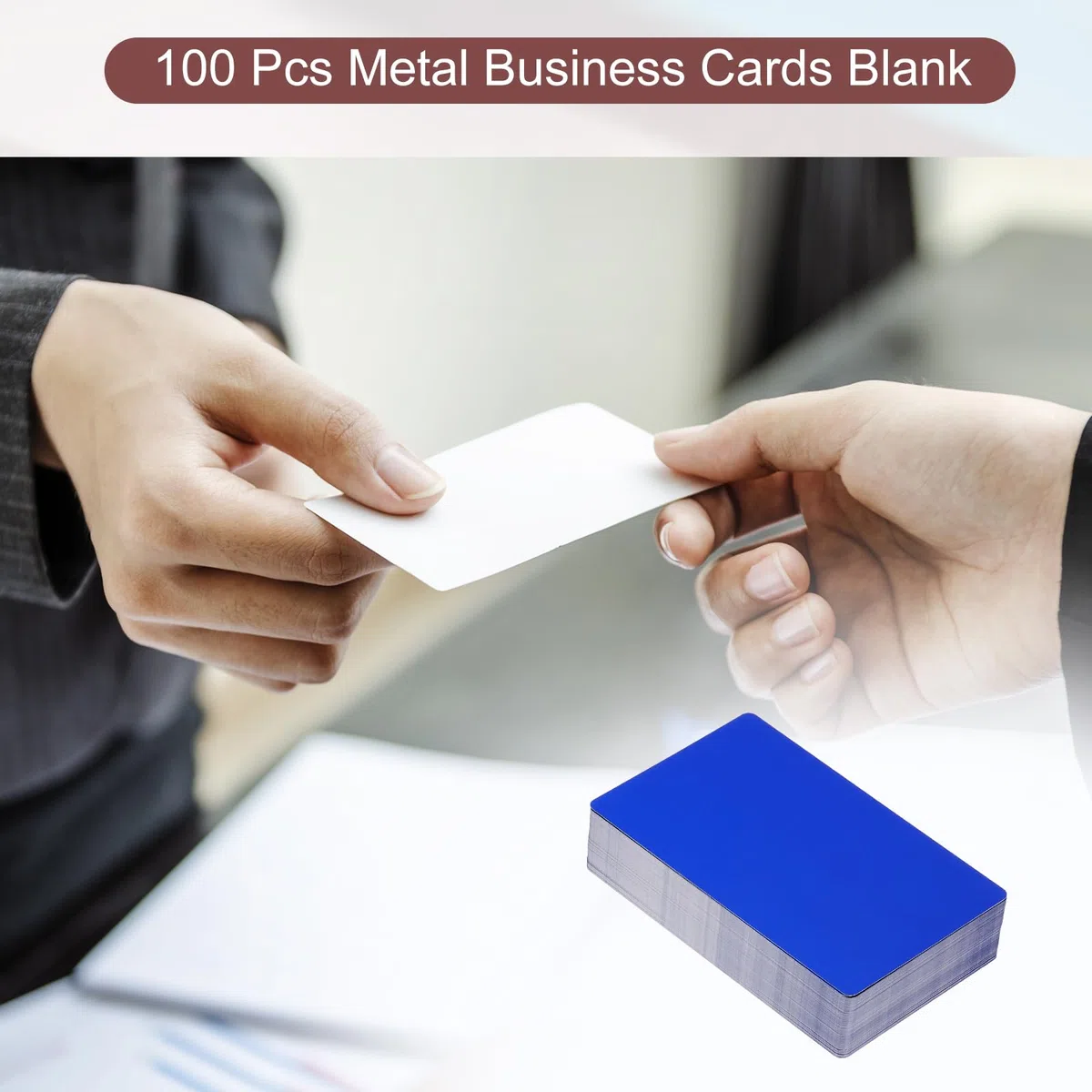 PATIKIL 100 Stück Blanko-Visitenkarten aus Aluminium, 86x54x0,21mm(Stärke) Hochwertige Metall Visitenkarten für Laserdruck, Hochwertige Haptik, Hohe Härte, Schmutzabweisend, Dunkelblau