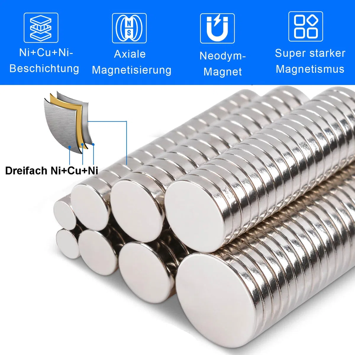 300 Stück Magnete Stark, 4 Verschiedene Größen, Neodym Magnete Extra Stark Silber, Kleine Magnet e für Magnettafel, Klein Mini Magneten für Whiteboard, Handwerk, Kühlschrankmagnete