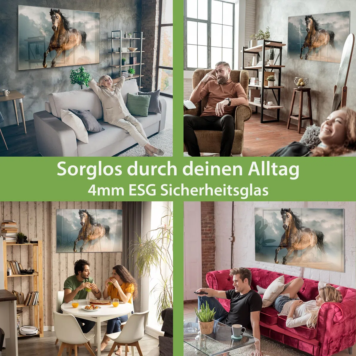 banjado Magnettafel aus Glas in 90x60cm für Notizen mit Pferdemotiv