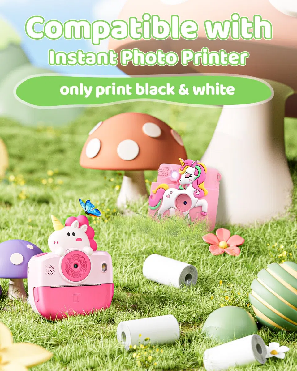 T02 Thermopapier Kinderkamera für Kinder Sofortbildkamera Kompatibel mit GREENKINDER/HiMont/Hangrui/Gofunly/ORGSTA S002/M02 Pro/M02X Mini Thermodrucker Klebend Etikettenpapier, Weiß, 10 Rollen