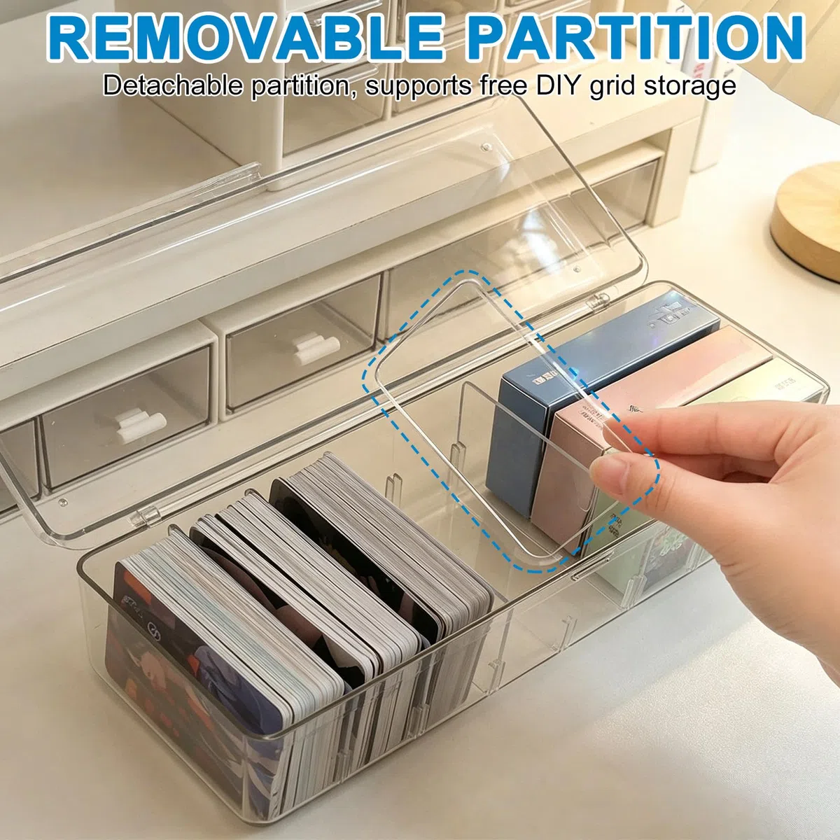 2 Stück Karteikasten mit Abnehmbaren Trennbretter: 26.5 x 9.8 x 7.5 cm Transparente Karteikartenbox mit Deckel, Karteikartenbox für zu 700 Karten Lernkarten Visitenkarten