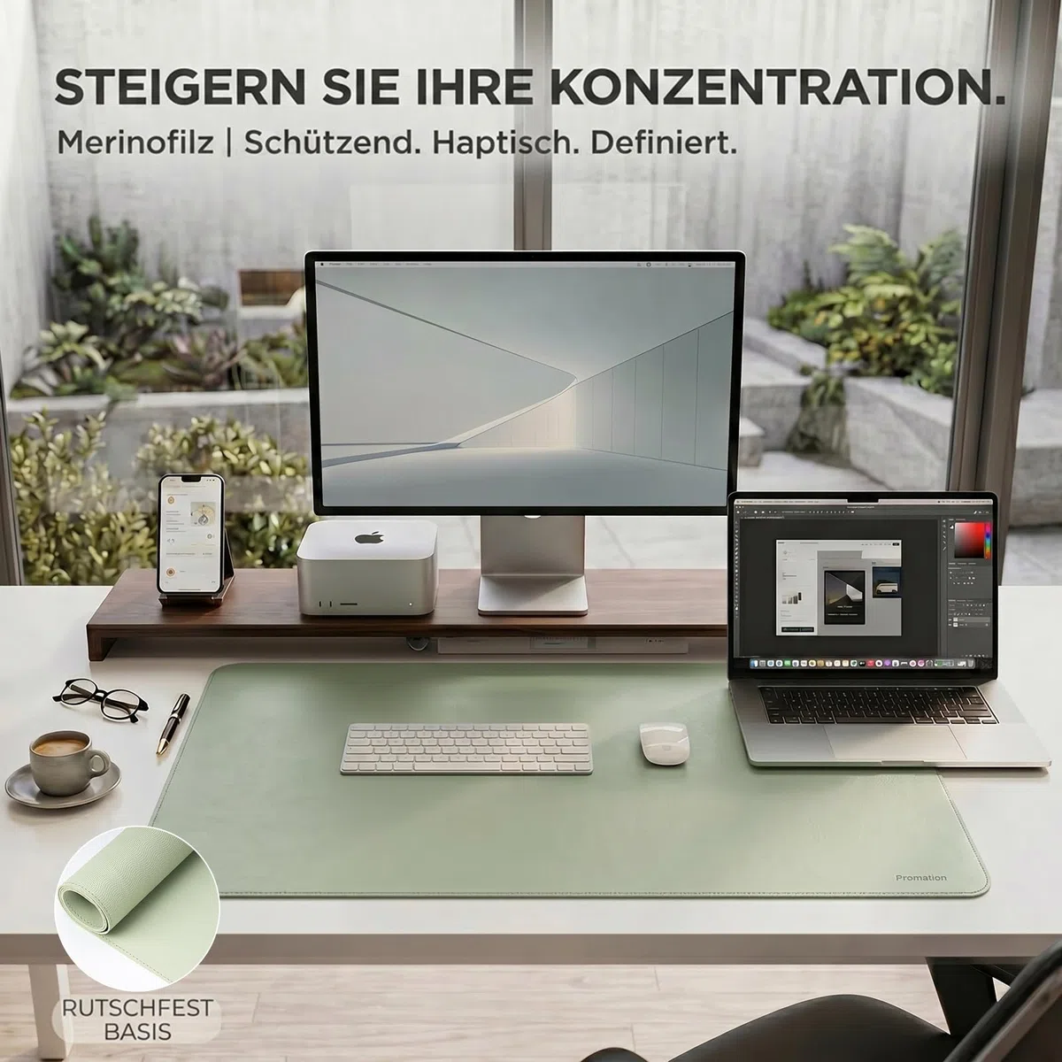 XXL Schreibtischunterlage aus veganem Leder – Rutschfest, geruchsfrei & wasserabweisend – Edle Laptop-Matte mit Geschenkverpackung für Büro, Homeoffice & mehr – Keine störenden Kanten!