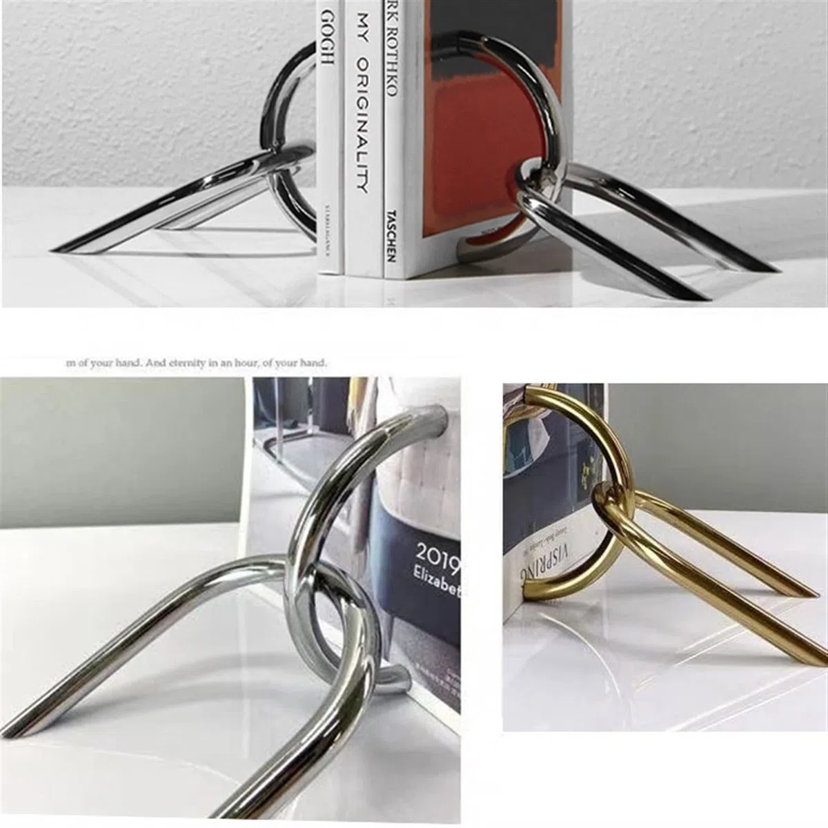 Buchstützen Dekorative Buchstützen, aus Edelstahl, rutschfeste, Kunst-Buchstütze for Regale for Dekoration, Schule, Zuhause, Büro, Bibliothek Dekorativ(Schwarz)