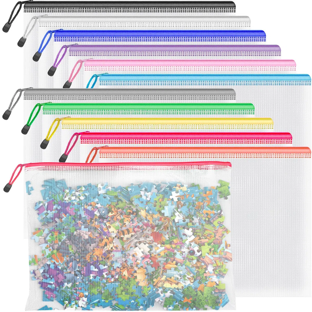 12 Stück bunte Dokumententasche A4 wasserdichte Dokumententasche Reissverschluss,Datei Tasche Kunststoff für Dokumente, Quittung, Papier, Schule, Prüfungsblatt, Kosmetik, Reise